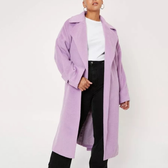 Nasty Gal Collection Plus Size Purple Belted Maxi Long Festival Winter Coat - Picture 4 of 16